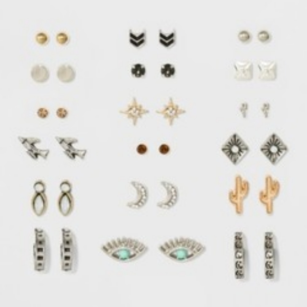 Bird and Cactus with C Shape Hoops Earring Set 18c